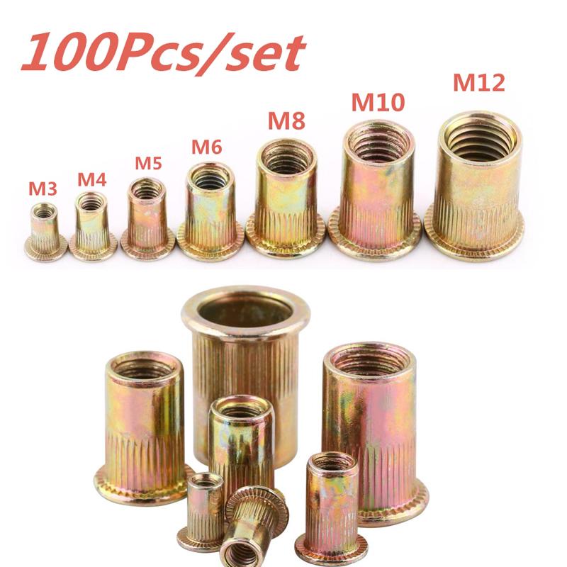 100Pcs/set M3 M4 M5 M6 M8 M10 M12 Rivet Nuts Tools Carbon Steel ...