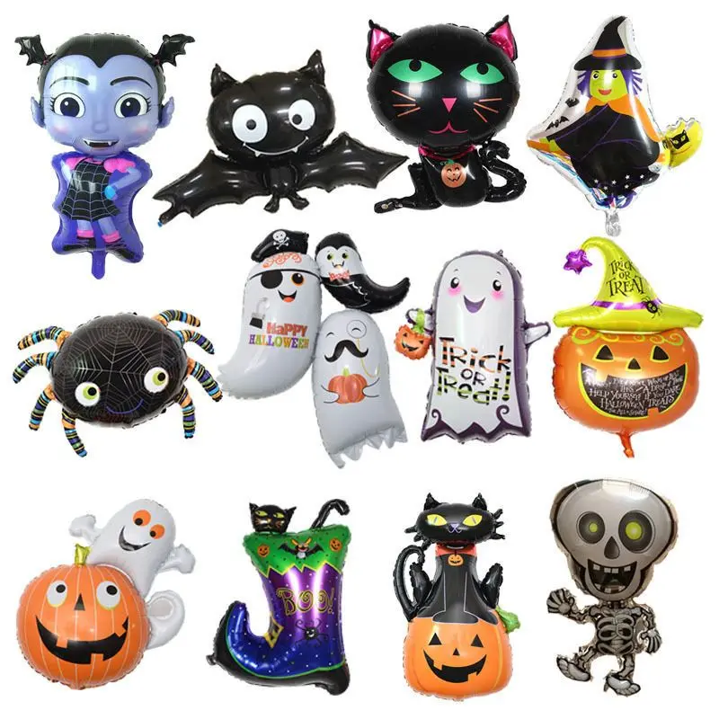 Large-sized Halloween bats, pumpkin heads, spiders, ghosts, balloons, aluminum foil, aluminum film, scene decoration, party decoration, inflatable balloons.