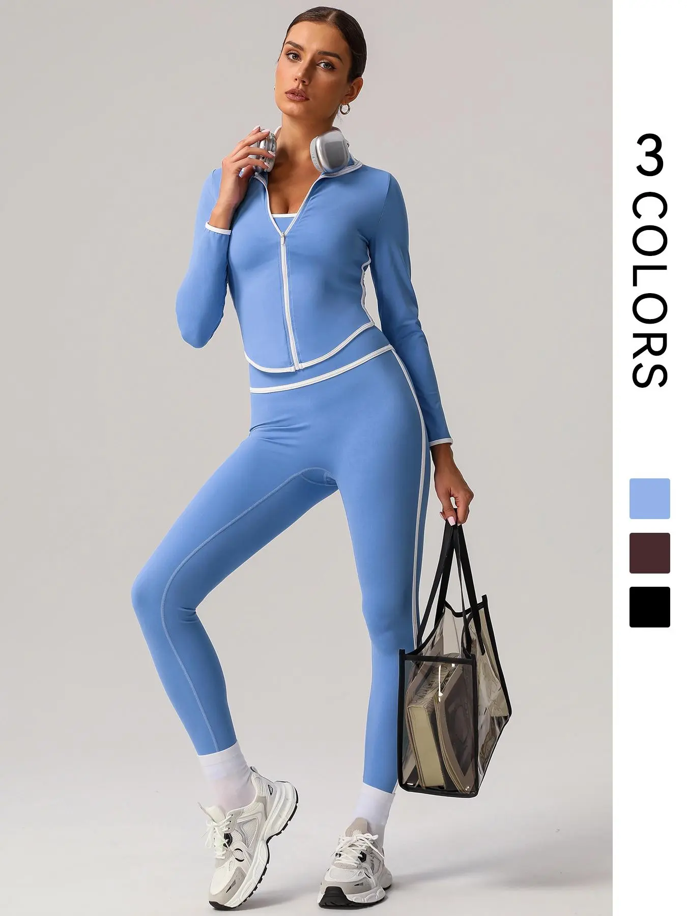 Women's Long Sleeve Crop Top & High Waist Leggings Sportswear Set, Comfy Breathable Sports Outfits for Yoga Gym Workout Running, Ladies Sportswear for All Seasons
