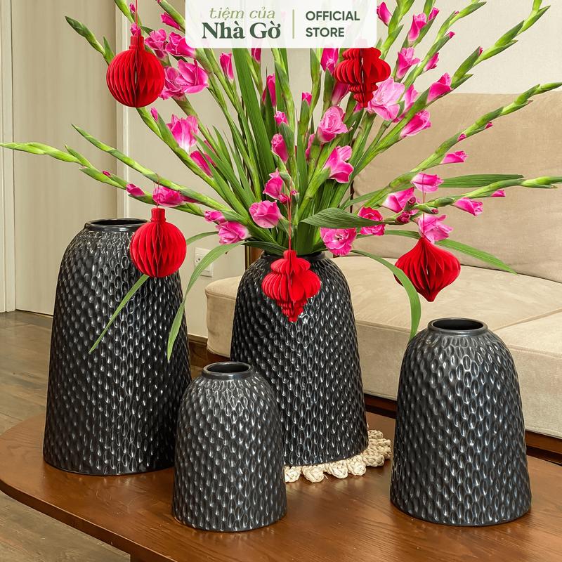 Bình Gốm Chuông Nâu Đen Cắm Hoa Bày Phòng Khách 2025 Nhà Gờ Dáng Chuông Cắm Hoa Trang Trí Decor Nhà Sang Trọng BH25M4 đẹp