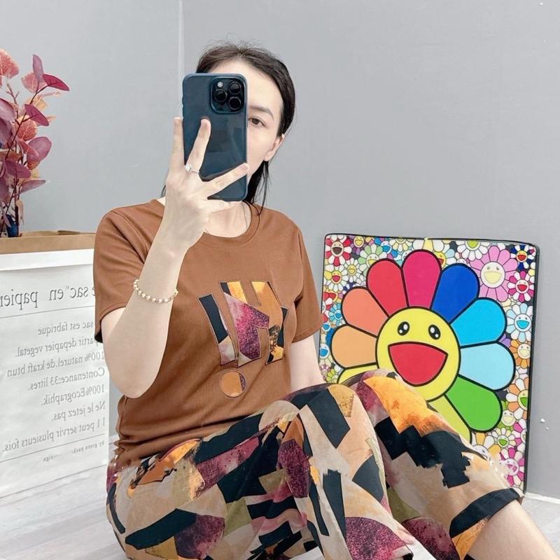 [ Tay Ngắn Quần Baggy ] Đồ bộ nữ THÊU Hi áo tăm lạnh quần mango ( Women Top ) mặc nhà mềm mịn mát A844 3