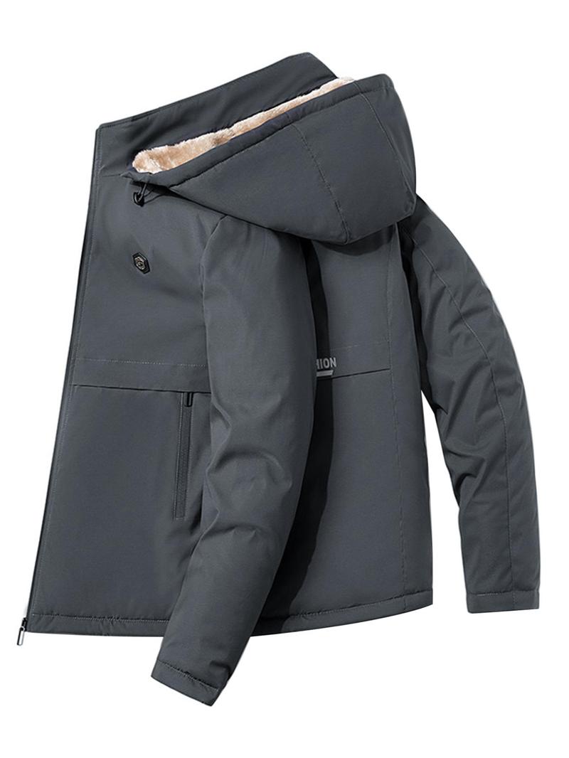 Product Introduction of Men's Solid Thermal Lined Zip Up Heated Jacket with Detachable Hood, Zipper Pockets Long Sleeve Coat Outerwear for Winter, Jackets for Men, Men's Clothing, Workwear Jacket Menswear Tops Underwear Hoodie Human Bestie Beige Casual Gamis 6