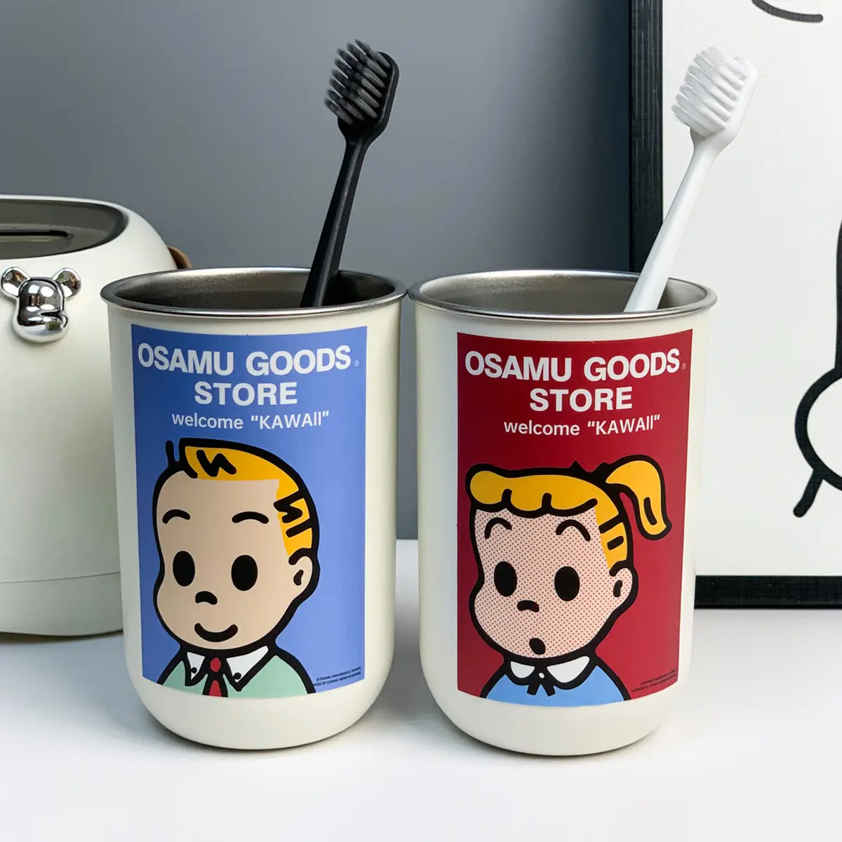 Cute Waterproof Stickers Gargle Cup 304 Stainless Steel Toothbrush Cup Couple Good-looking Dormitory Wash Cup
