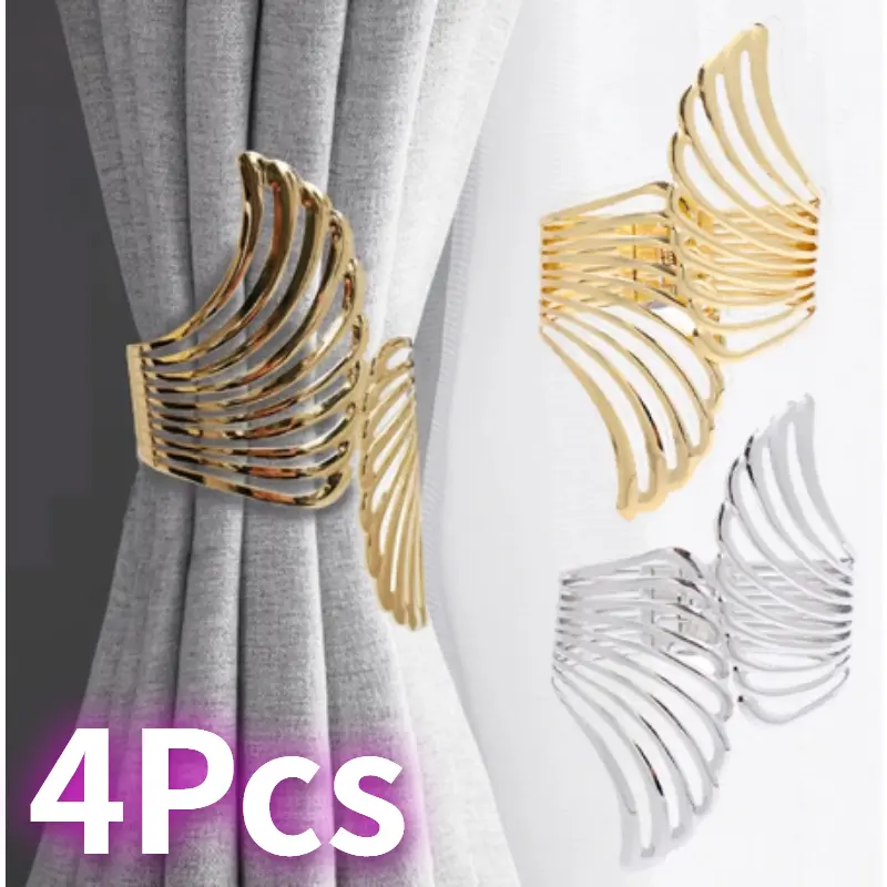 4Pcs Creative Fashion Curtain Tiebacks Holdback Clip Wing-like Buckle Minimalistic Wings Pattern Curtain Hooks Metal Home Decorations