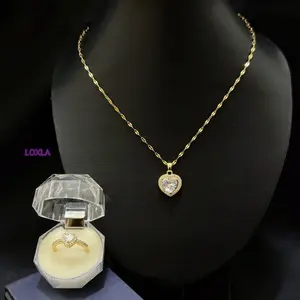 Kalung Love Putih Kanaka dan Cincin Hati Putih Permata Adjustable untuk Tampilan Elegan Bahan Titanium Loxla