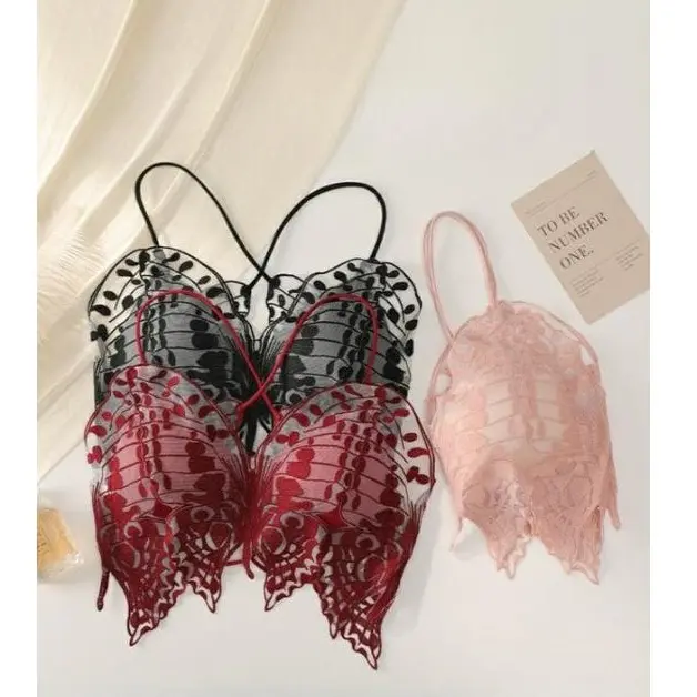 Bra Brukat Wanita Fashion Tanpa Kawat Motif Kupu-Kupu Bra Import Premium 1139 3