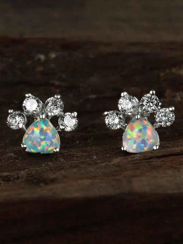 Women's Elegant Rhinestone Decor Stud Earrings, 1 Pair Exquisite Trendy Cat Paw Design Stud Earrings, Fashionable Luxury Jewelry for Women & Girls for Daily & Party Decor 4