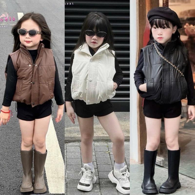 AK004 - Áo khoác gile phao trần bông 3 màu, áo giữ nhiệt chữ dành cho bé gái (7-28 kg) dưới 1m30