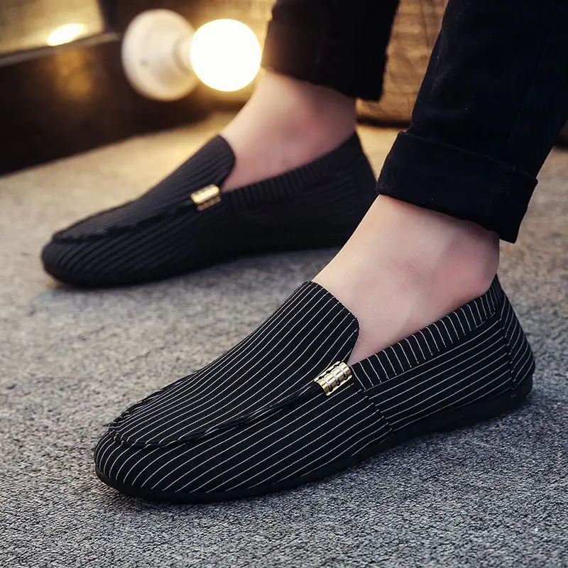 Giày Lười Vải Bố Gommino, Phong Cách Hàn Quốc, Dễ Phối Đồ Cá Tính, Xu Hướng Mới, Dành Cho Nam Giới, Giày Lofter， Hoa， Shoes