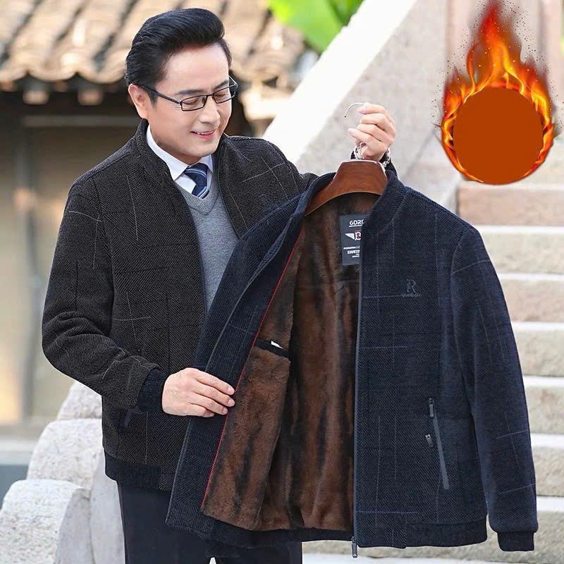 Áo Khoác Dạ Lót Lông Trung Niên Nam, Áo Khoác Lót Lông Cho Ông Cho Bố Nhung Menswear Jacket nam