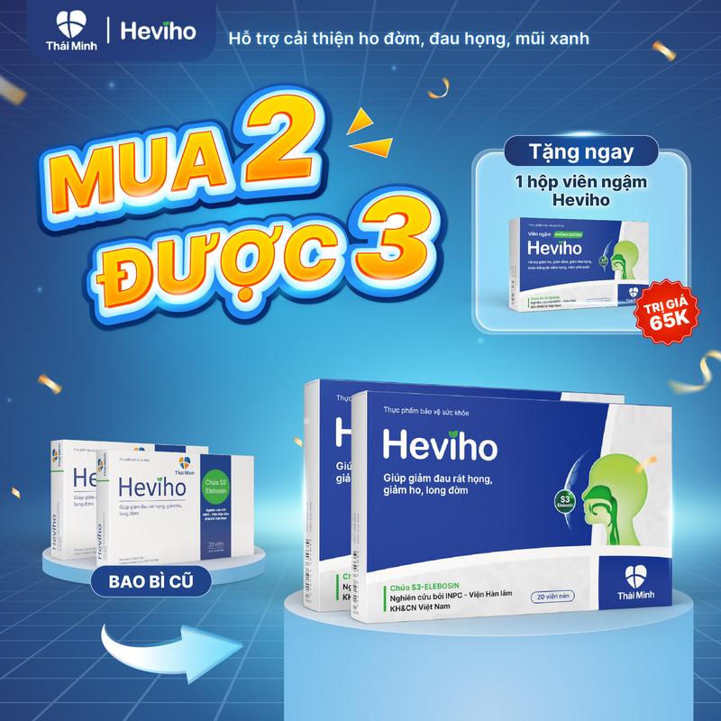 MUA 2 ĐƯỢC 3 Mua combo 2 HỘP VIÊN UỐNG HEVIHO - TẶNG NGAY 1 hộp viên ngậm hỗ trợ Giảm Ho Long Đờm Đau Rát Họng Viêm Đường Hô Hấp và Mạn tính