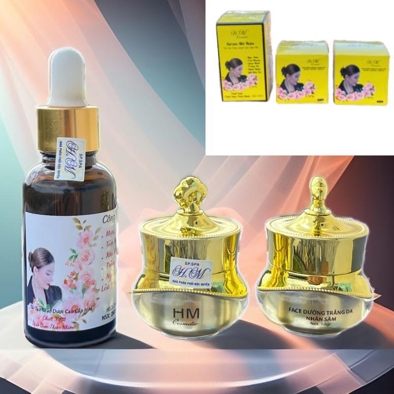 [ HM 1N2K ] BỘ HỖ TRỢ mờ nám tàn nhang màu đen  gồm 2 kem và 1 tinh chất thảo mộc dành cho da mỏng yếu Skincare Serum peelda retinol kemkone peel collagen face combo  trị tinh  chat duong Kem Face