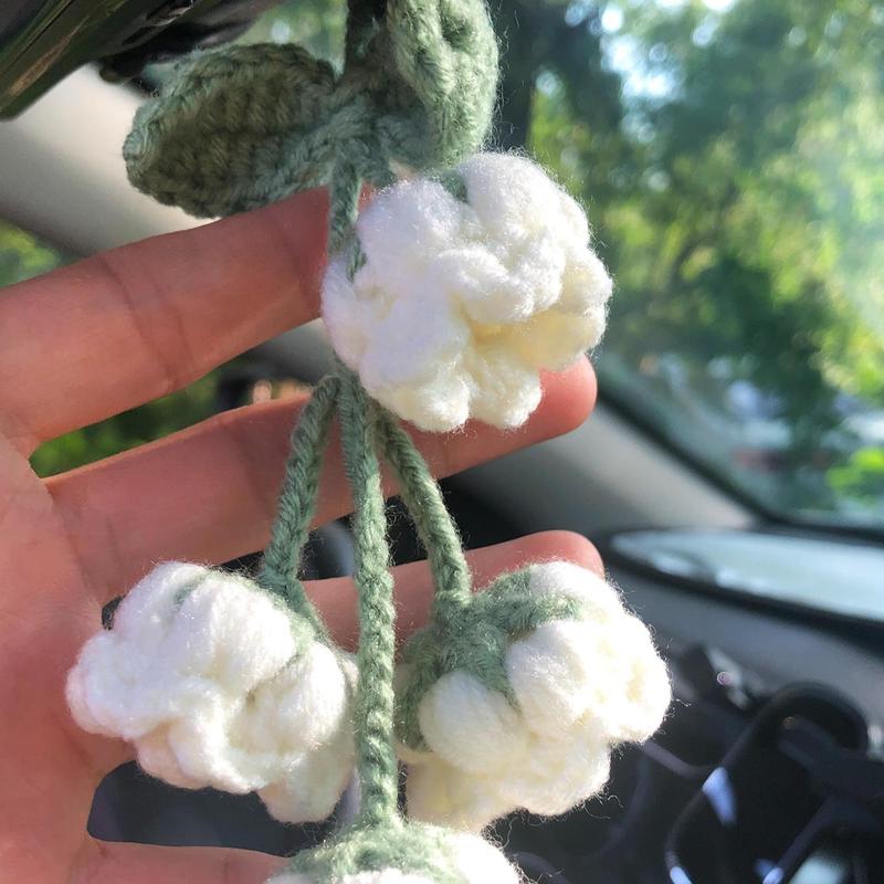 Woven Orchid Car Interior Ornament, Car Rear View Mirror Decoration, Car Interior Flower Pendant, Car Decoration Accessories for Women as Gifts 6