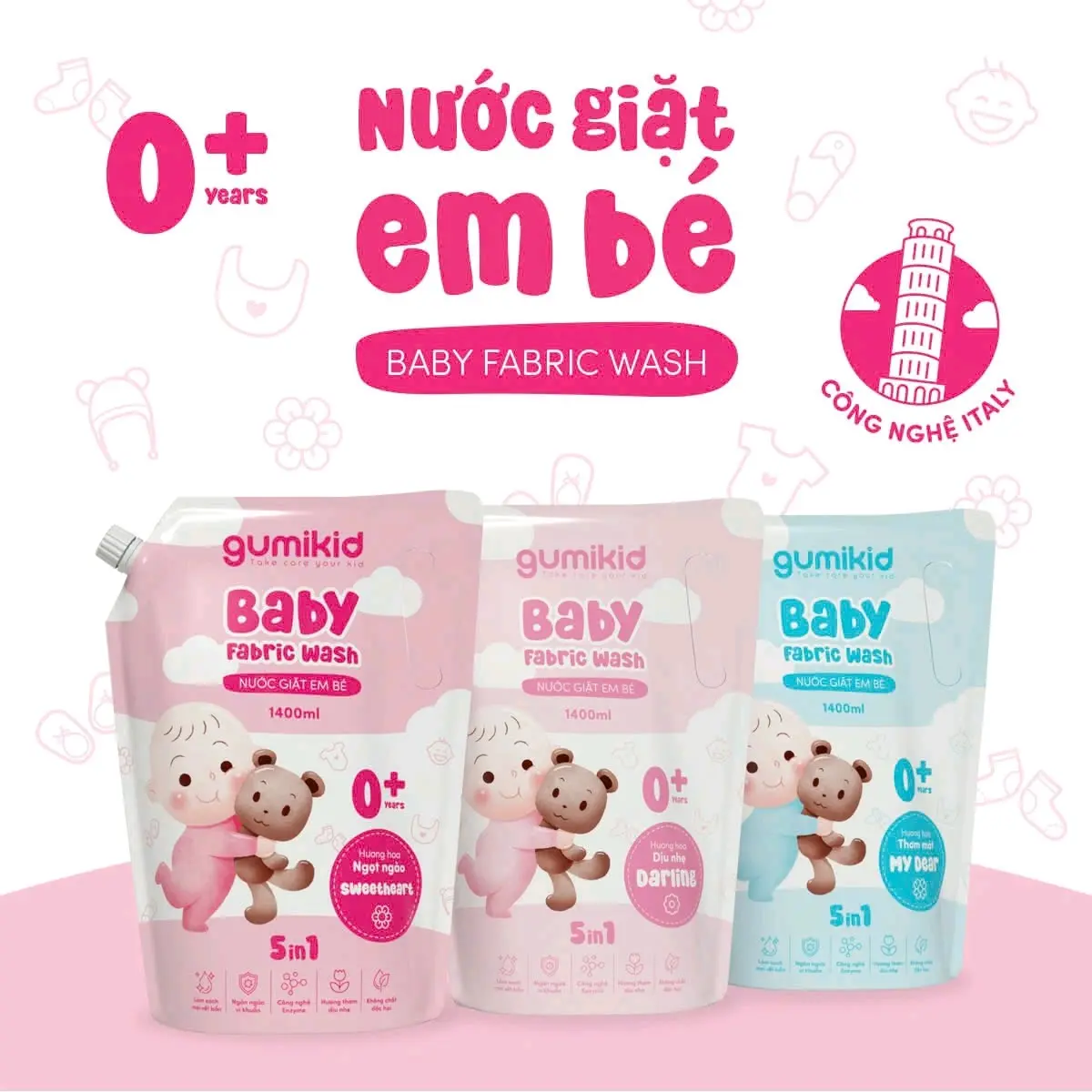 Nước giặt trẻ em Gumikid 1400ml từ thiên nhiên, không gây kích ứng cho da bé