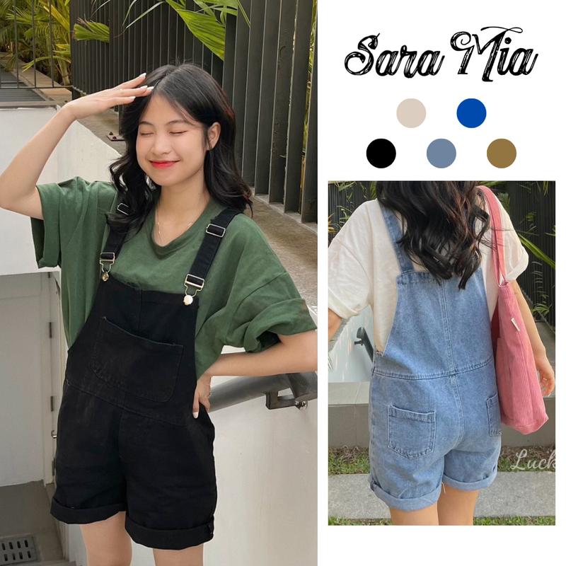 Quần Yếm Jean ,Quần Yếm Kaki Đùi Dáng Rộng Phong Cách Hàn Quốc Nữ Jumpsuit