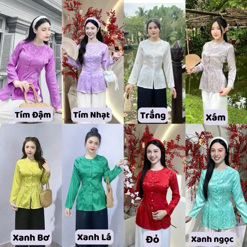 ÁO LẺ BÀ BA ( KHÔNG QUẦN ) - VẢI GẤM VÂN HOA - CỔ TRÒN -  TAY ÁO DÀI - NÚT NGỌC TRAI - 14 MÀU ĐỦ SIZE