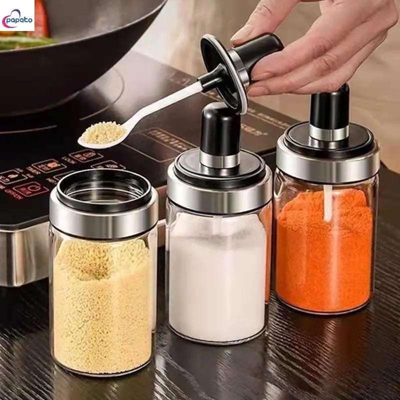 Glass Spice Jar Glass Seasoning Jar seasoning Bottle kitchen Dispensers Steel Utensils Canister Tin