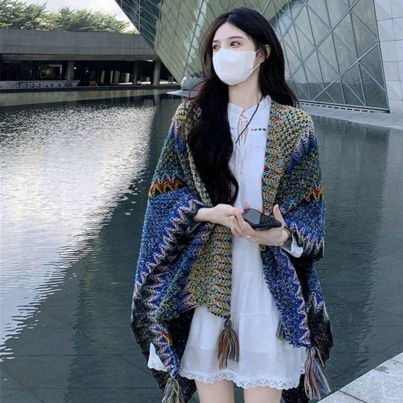 Khăn choàng len thổ cẩm tây tạng khoác vai nữ phong cách Vintage cao cấp Sang Trọng bản to (BBVT)