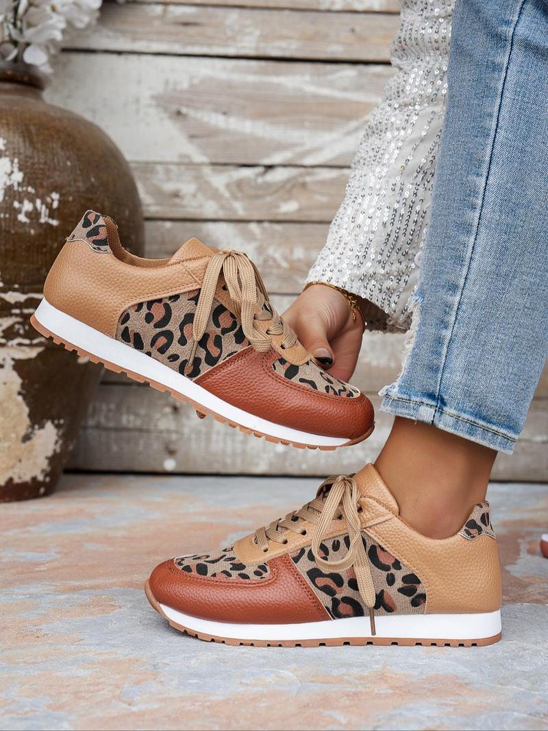 Product Introduction of Women's Fashion Leopard Print Lace Up Low Top Sneakers, Casual Comfortable Lightweight Sports Shoes, Female All-match Round Toe Shoes for Daily Wear 6