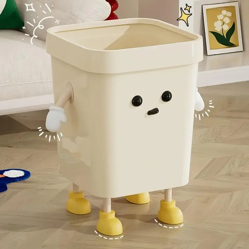 Cute Cartoon Design Trash Can, 1 Count Durable Plastic Trash Can with Pressure Ring, Open Top Design Waste Bin for Kitchen, Bathroom and Living Room