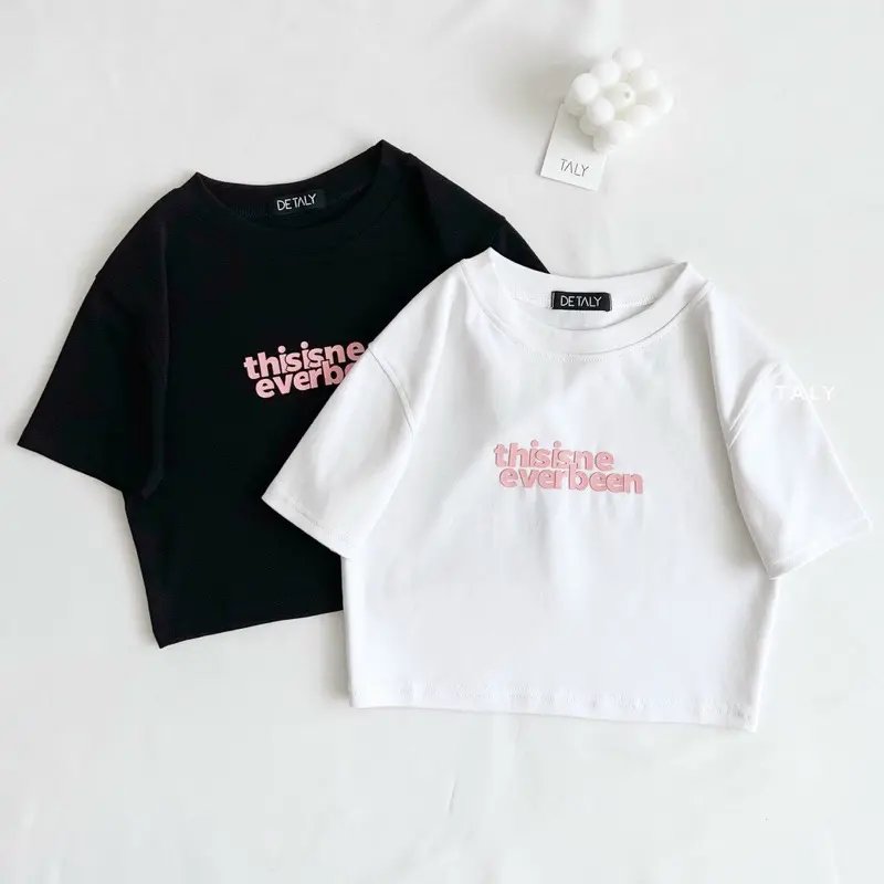 Croptop T-shirt with THISIS print (real image) short sleeve round neck for women UN - Thien Yet HOT TOP 2025