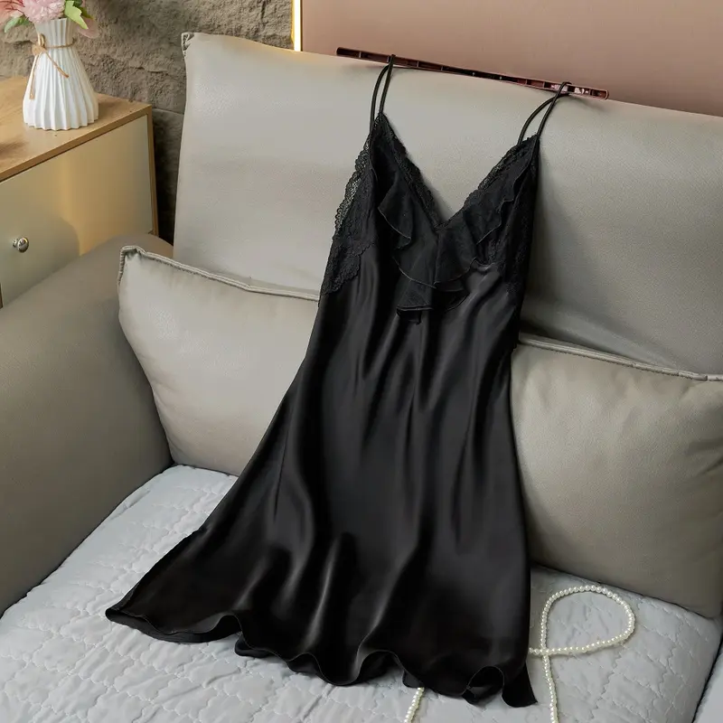 Đầm ngủ Hai dây phối ren bèo quyến rũ 2