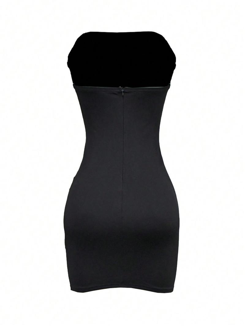 Product Introduction of Women's Rhinestone Decor Tube Party Dress, Fashionable Sleeveless Strapless Short Dress for Party Club Dating Wear, Ladies Summer Clothes 4