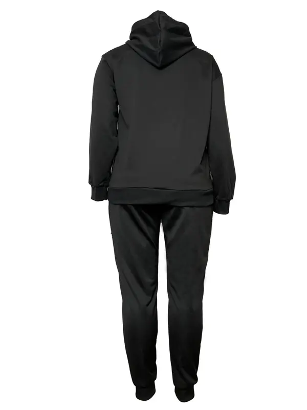 【Plus Size】 Two-Piece Set Skull Print Pocket Hoodie & Drawstring Waist Pants, Casual Fashion Cozy Breathable Outfits for Daily Outdoor Wear, Women Clothing for All Seasons 1