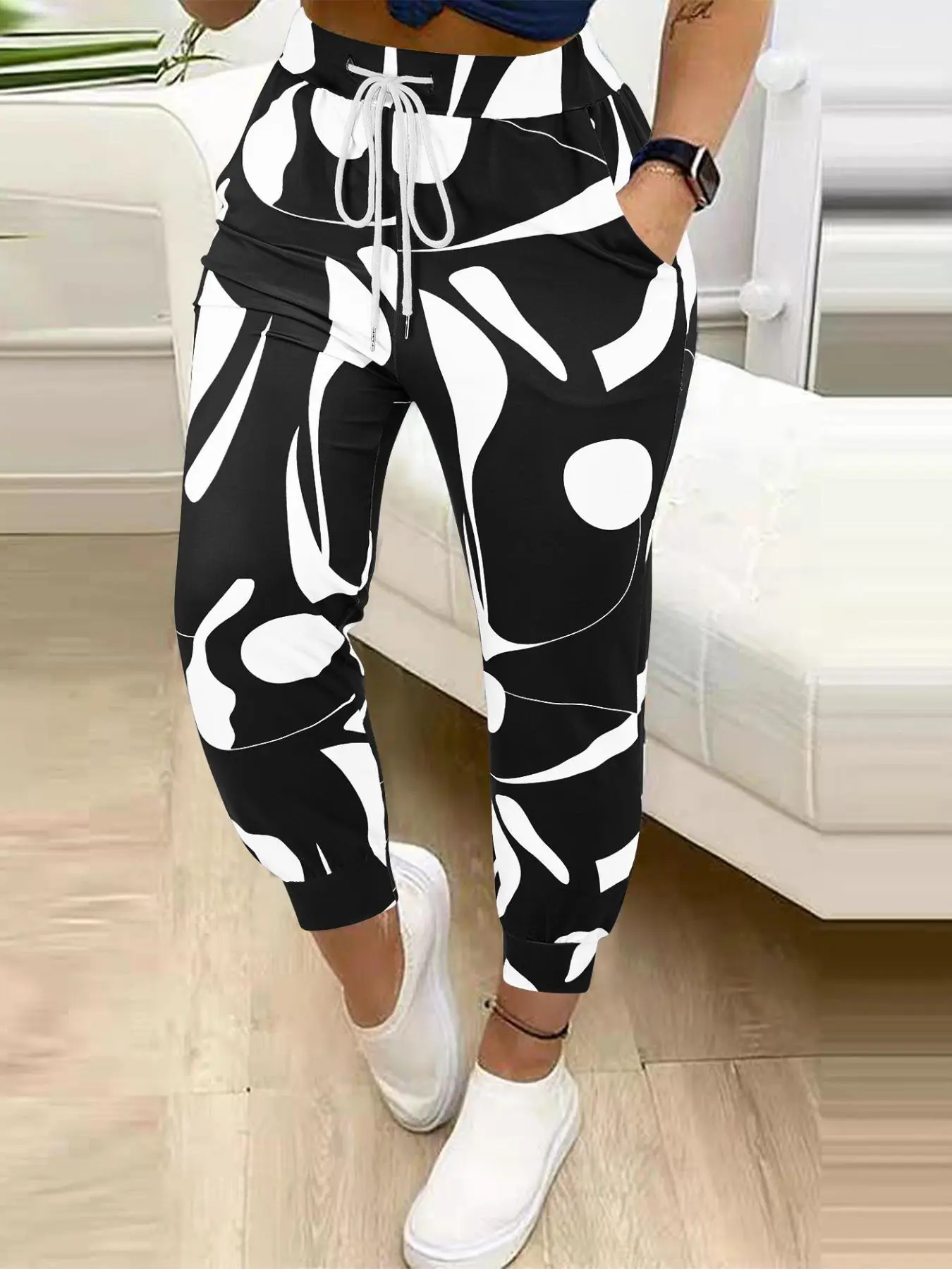 Women's Geometric Print Drawstring Waist Jogger Pants, Casual Comfy Pocket Trousers for Daily Wear, Ladies Bottoms for All Seasons