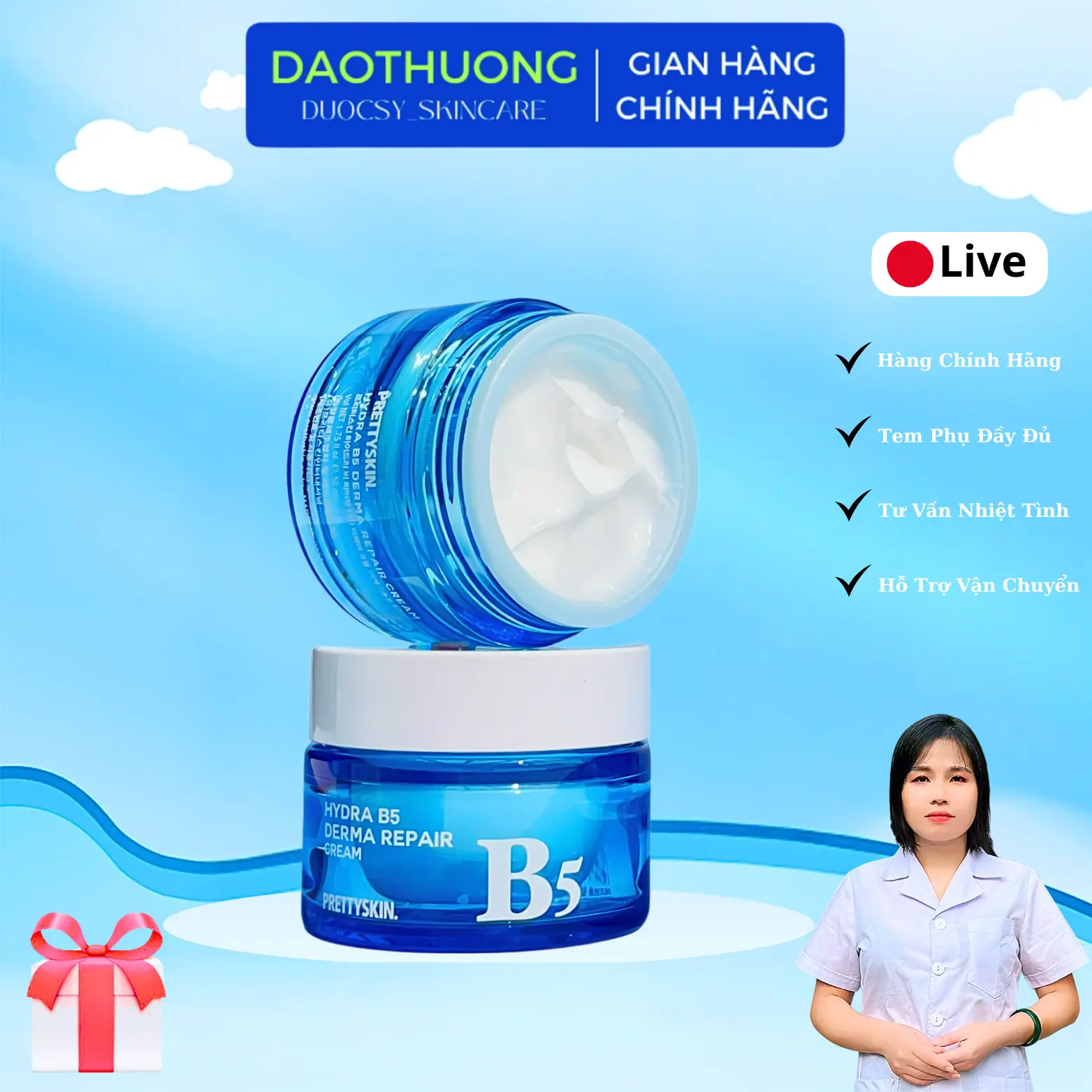 Prettyskin: Kem Dưỡng cấp ẩm Hydra B5 Derma Repair Cream (hũ 52ml) Skincare Làm Đẹp Da Dưỡng Ẩm Da Chăm Sóc Da Nữ Women