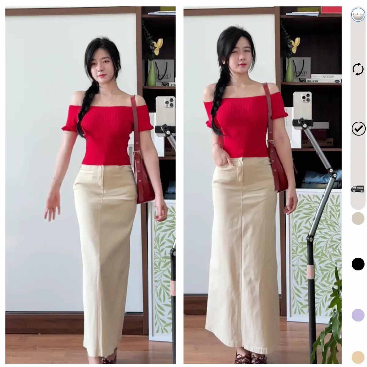 Chân váy dài 90cm cạp khoá suông xẻ tà sau chất Jean Kaki mềm giãn M221 | BigBuy360 - bigbuy360.vn