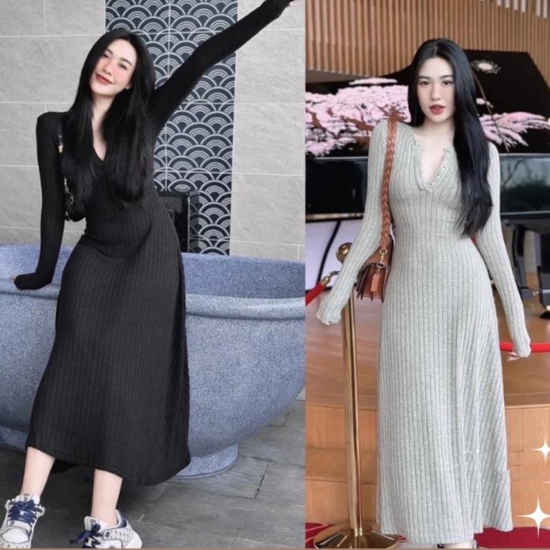 ĐẦM BẦU BODY LEN GÂN DÁNG DÀI Đầm Bầu Voi Kem