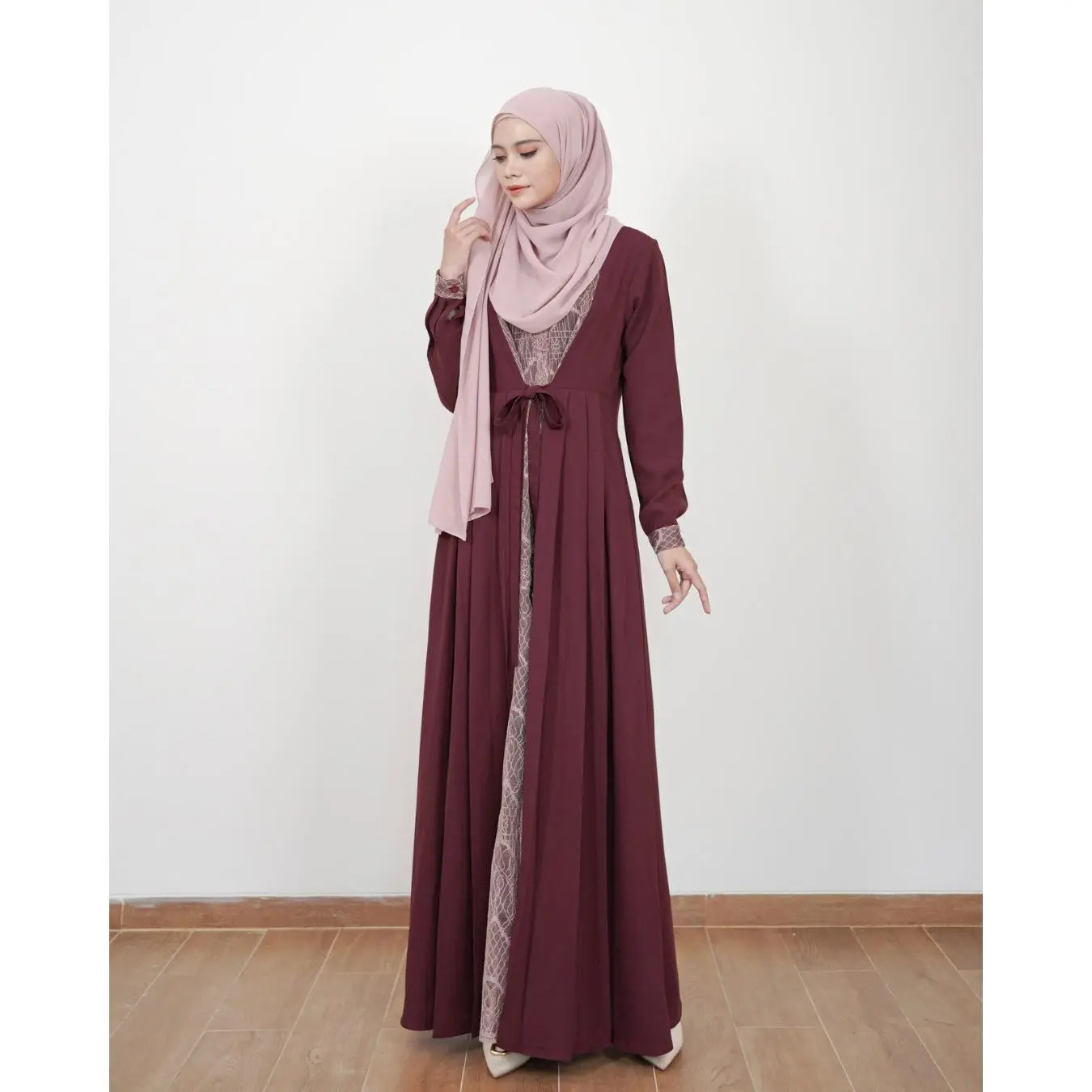 Evolvere - Samira Dress Sahara Platinum Gamis Wanita Mix Brokat Busui Friendly