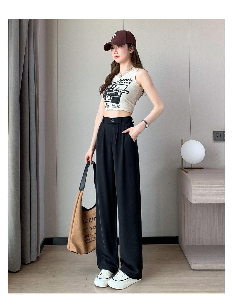 Product Introduction of Spot New 2025 New Wide-Leg Straight Pants Women's Summer Thin High Waist Drooping Straight Casual Small Narrow Suit Pants South Korea Japanese and Korean Style 23