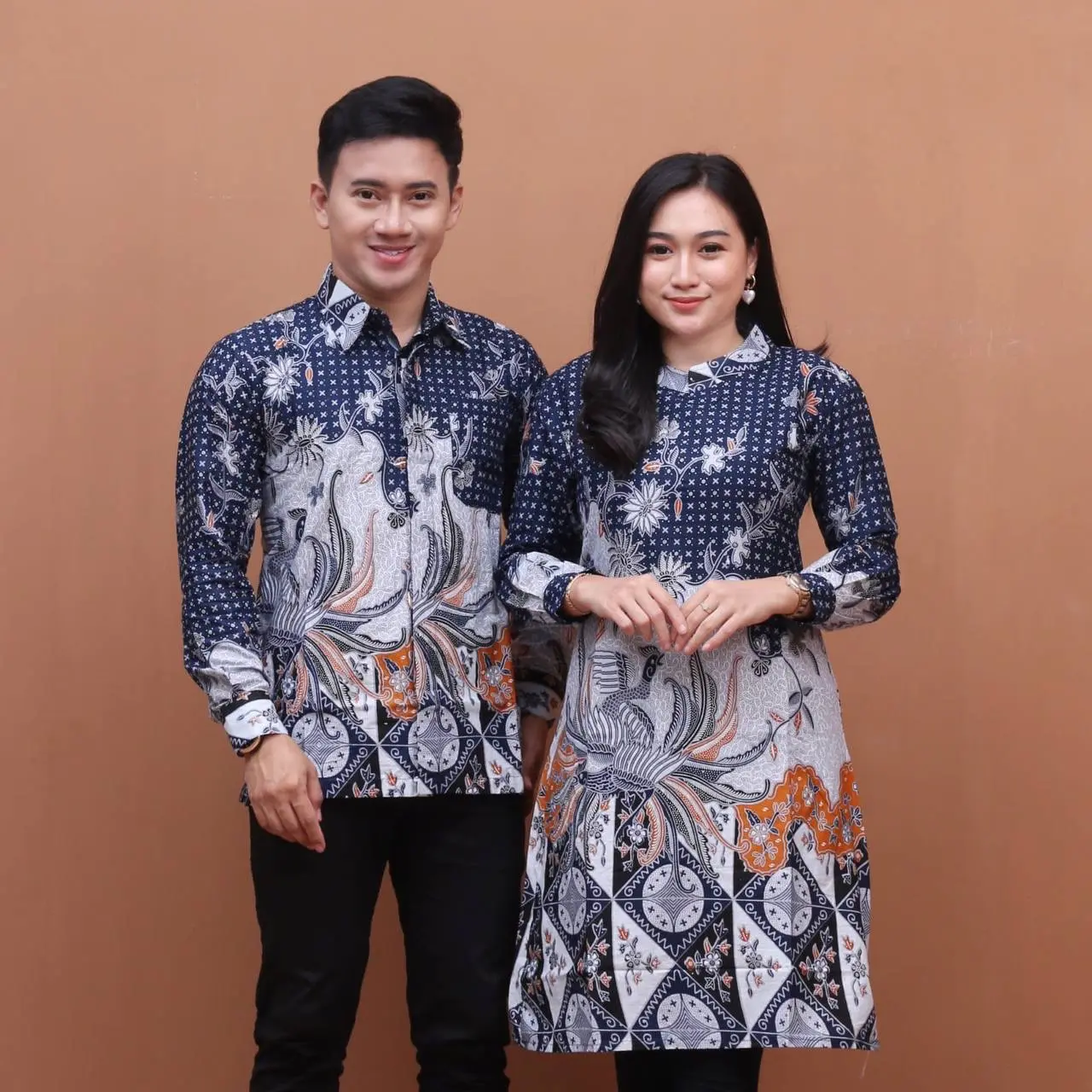 Atasan Tunik Batik Navi Couple Tunik Batik Kerja Kemeja Batik Pria - Motif Ayam Navy Baju Seragam Keluarga