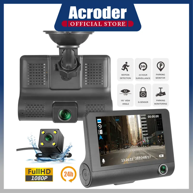 Acroder Dashcam Mobil 1080p 4-inch Ips 3 Kamera Perekaman Loop 24 jam Deteksi Gerakan 0