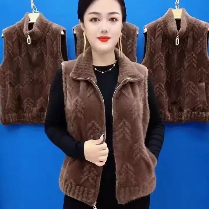 Quần Áo Mùa Đông Cho Mẹ, Phong Cách Phương Tây, Áo Khoác Nhung Lông Chồn, Trang Phục Mùa Thu Thanh Lịch, Áo Vest, Thích Hợp Cho Phụ Nữ Trung Người Già Và Cao Tuổi, Áo Vest Dễ Phối Đồ, Hàng Mới Về 2024 3