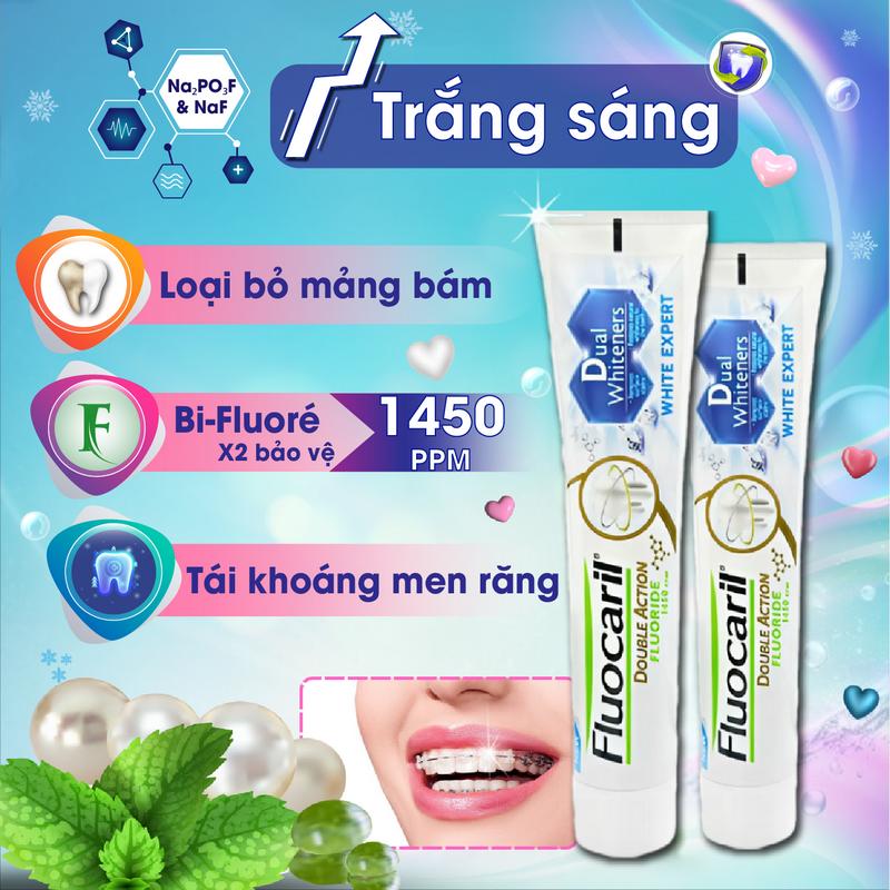 Kem Đánh Trắng Răng Sabai Fluocaril White Expert, Kem Đánh Răng Niềng Răng Sabai Care