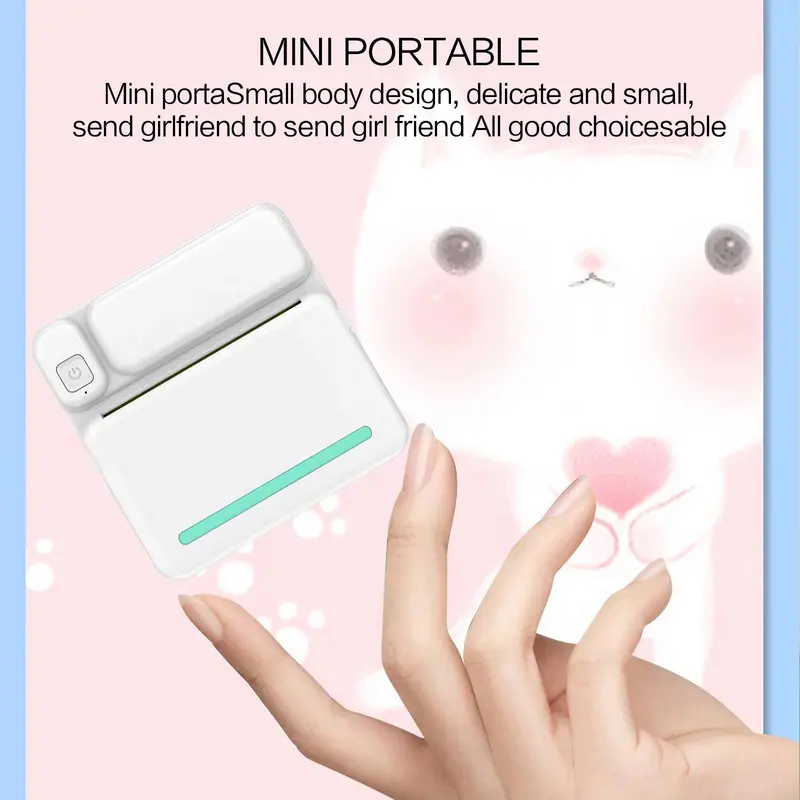Portable Wireless Printer, 1 Set USB Rechargeable Printer with 5 Rolls Thermal Paper & 5 Rolls Adhesive Paper & 3 Rolls Colorful Paper & 1 Charging Cable, Office Accessories 2