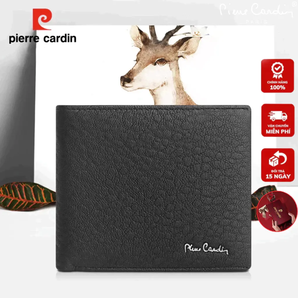 Ví Da Nam Cao Cấp Bóp Da Nam Hàng Hiệu Pierre Cardin VIPV112 Da Hoẵng, Ví Ngang Hộp Gỗ Làm Quà Tặng, Biếu