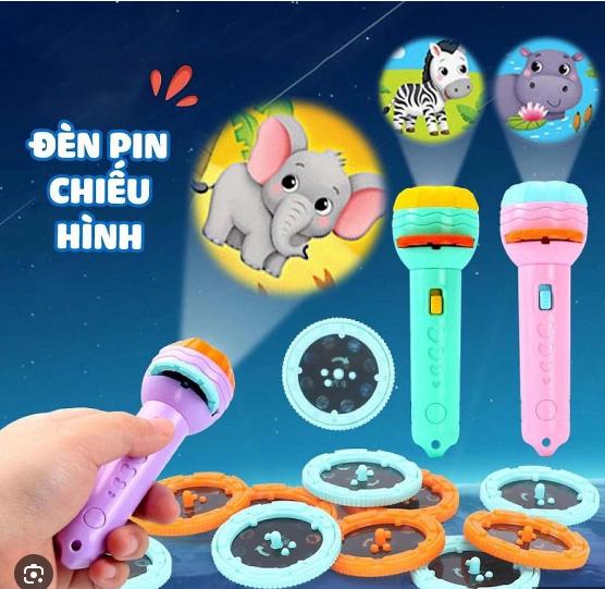 Đèn pin chiếu hình full 80 hình 10 thẻ động vật giao thông trái cây đèn pin chiếu bóng nhiều chủ đề cho bé có hộp Đồ Chơi