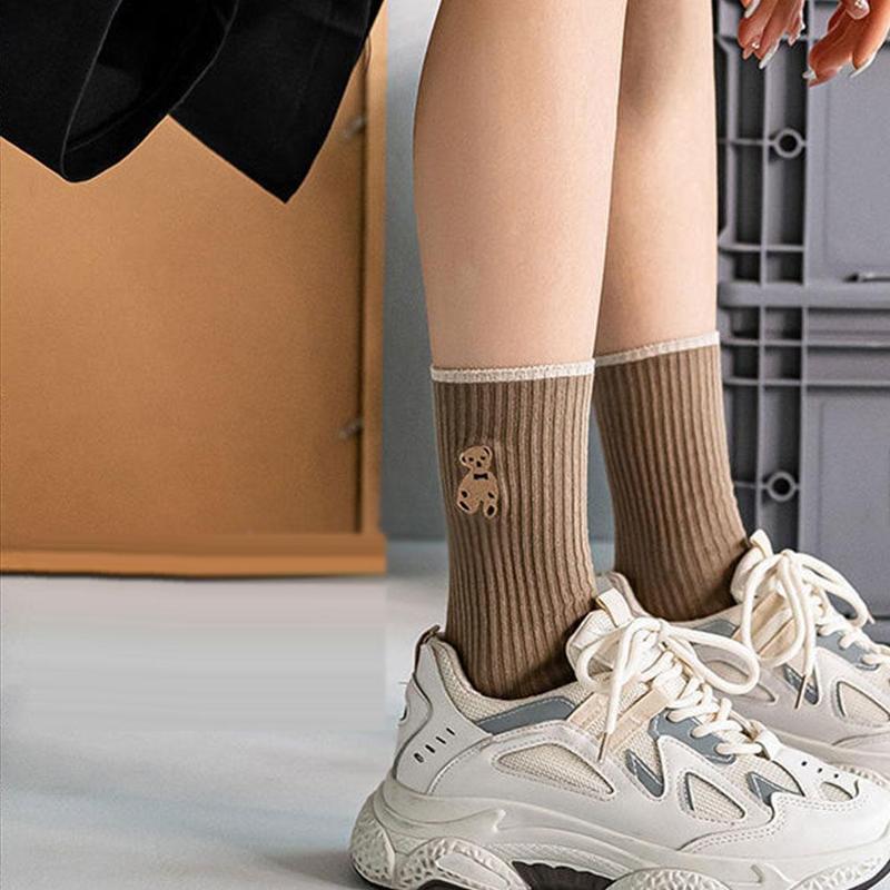 Product Introduction of SS24 1 Pair Cartoon Cute Bear Theme Cotton Socks Kawaii New Socks Middle Funny Tube Print Woman G4G5 32