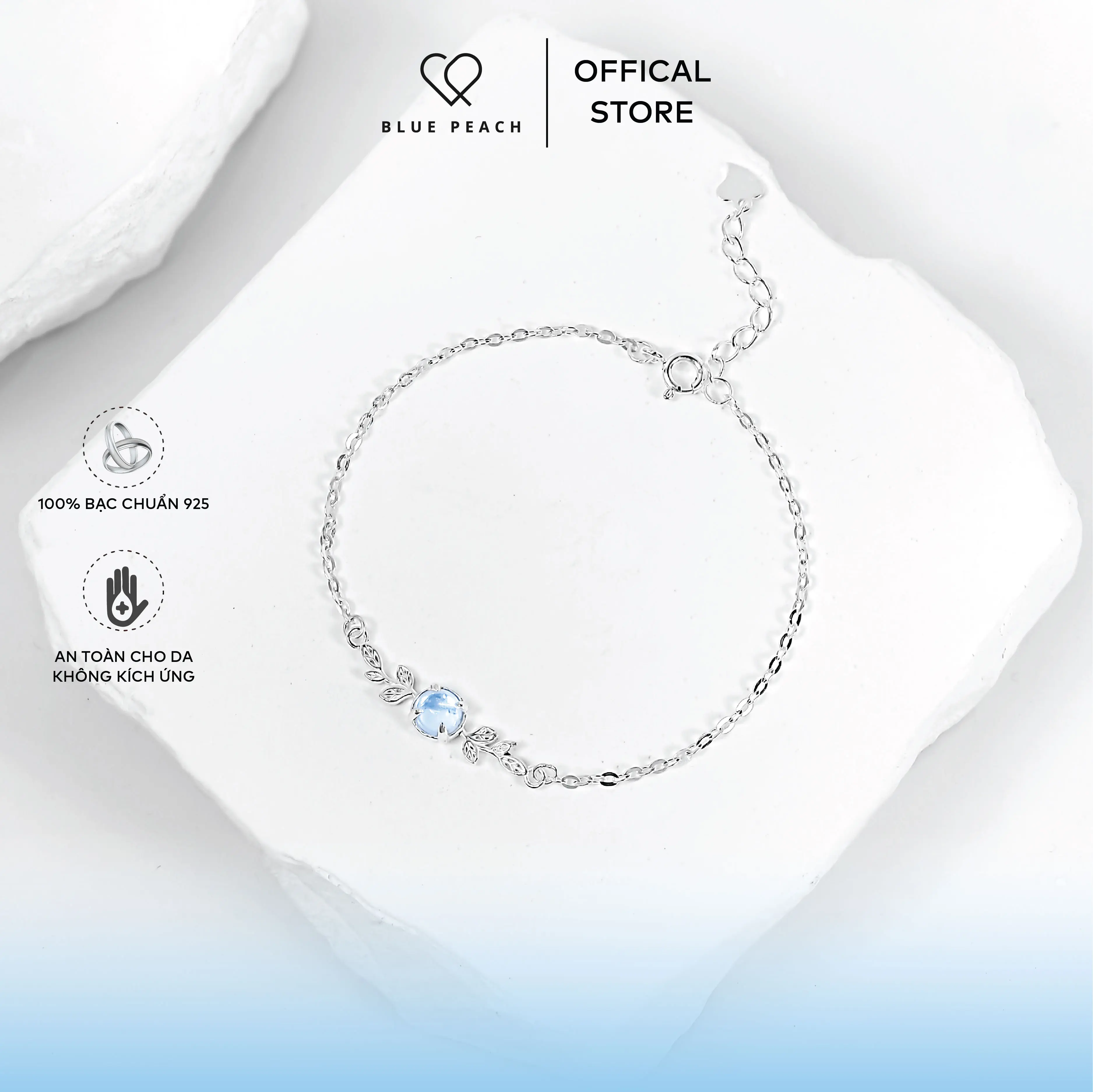 Lắc Tay Bạc 925 Blue Peach LT Cành Lá - Moonstone LT813