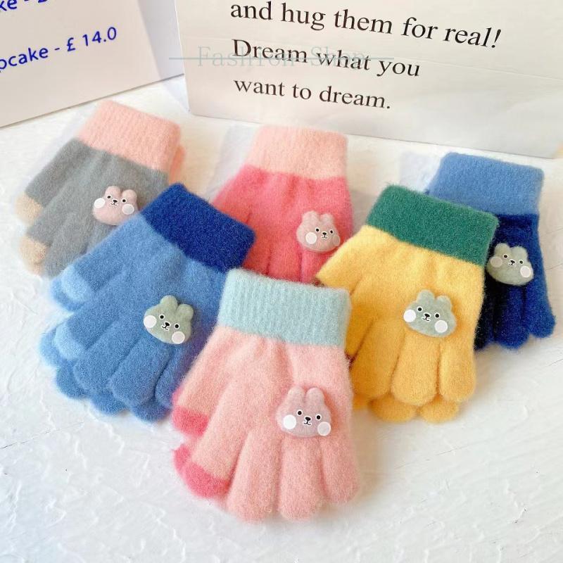 Baby Winter Soft Knit Gloves with Cute Sleeping Face – Sky Blue main image 1