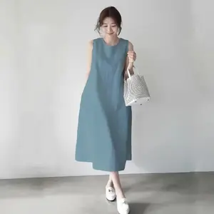 Jool linen sleeveless iner tanpa lengan dress wanita korean style Polos