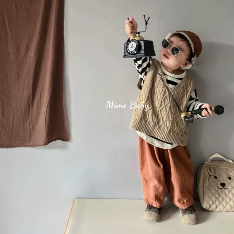 Áo gile len dệt kim cổ tim phong cách vintage mùa thu đông cho bé (10-22kg) QA68 Mimo Baby 4