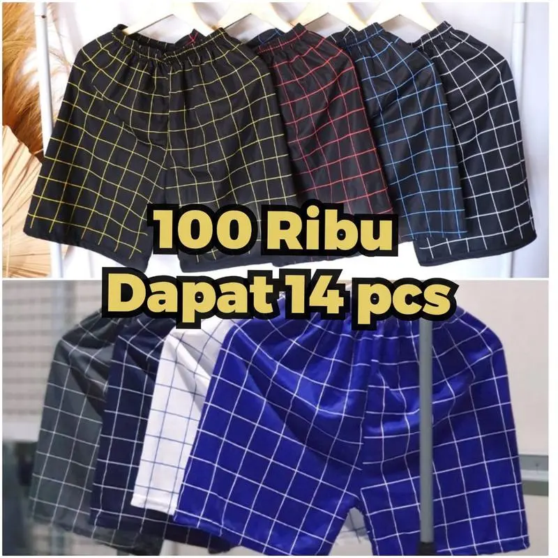 100k dapat 14pcs celana boxer tartan bahan lembut adem Santai Motif Panjang