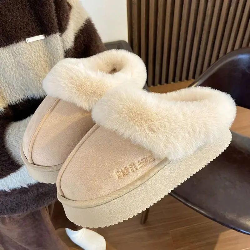 Sục Nữ Cổ Lông Dập Chữ PAT DUCK Đế Siêu Nhẹ Ấm Mùa Đông Cao Cấp SUKKEPO DéP Slipper Women Có Quai Dép Lê 5