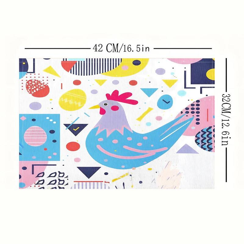 Colorful Geometric Rooster Print Placemat, 1/4/6/8/12pcs Modern Artistic Flair Placemat, Decorative Placemat for Home Kitchen Dining Room 2