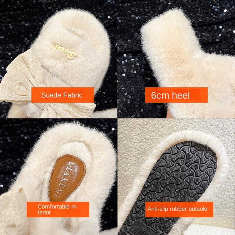 Product Introduction of Korean Style Fluffy Slippers Women's Outdoor Wear Winter Home Non-Slip Dormitory Cotton Slippers Thick Bottom Increased by Insulated Cotton-Padded Shoes Footwear Flipflop 5